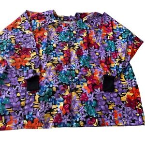 Fundamentals by White Swan Women 5XL Floral Scrub Jacket Snap Front Multi Color
